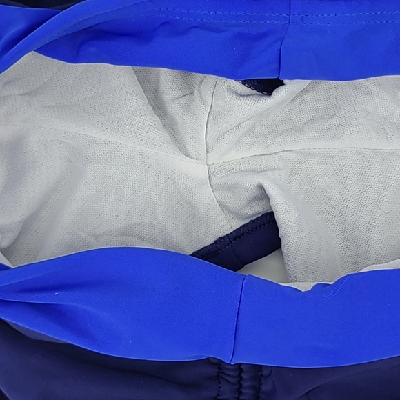 New 2 Piece Bikini Boy Shorts Blue Patchwork Set M - Picture 8 of 9